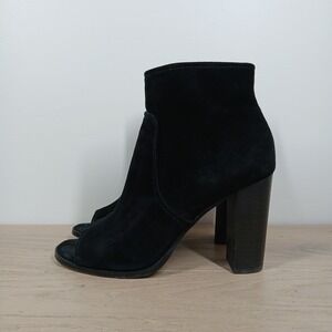 Frye Ankle Boots Women 9 Black Leather Block Heel Peep Toe Streetwear